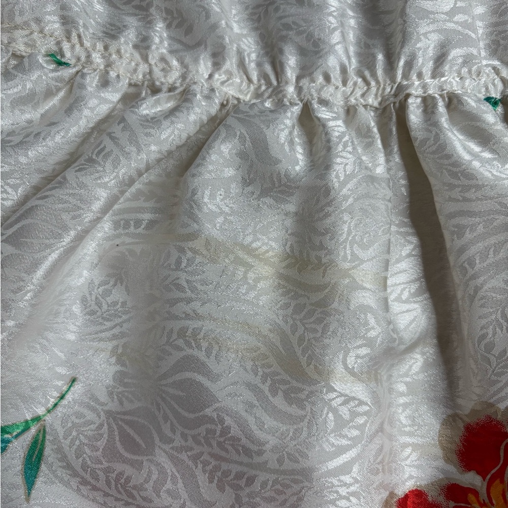 Vintage Floral Satin White Tea A-line Dress Size Medium Midi - Picture 7 of 9